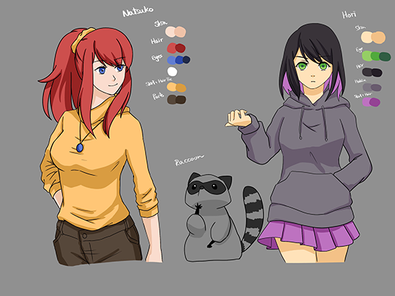 Character reference sheet for Natsuko and Hori